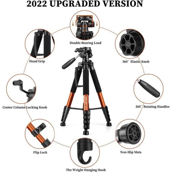 Tripod Camera Tripods, 74" Tripod Stand for Camera Phone, Heavy Duty Portable - Picture 5 of 6